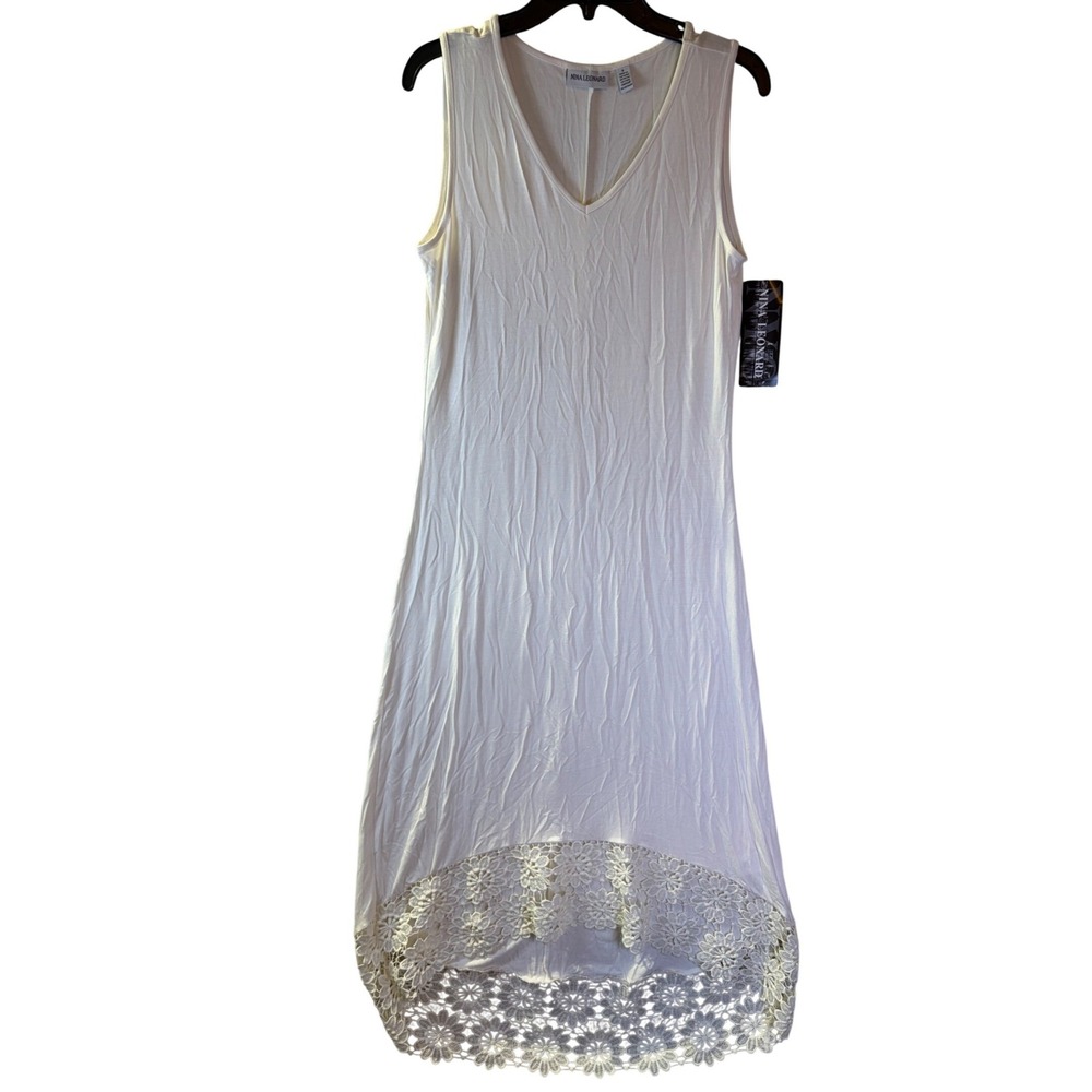 Nina Leonard Dress Women Small Ivory Crochet Floral Lace High Low Sleeveless NEW